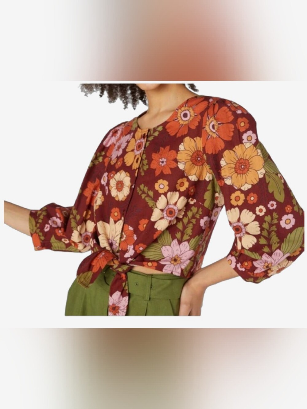 Princess Highway Brandy Floral 3/4 Sleeve Tie Top NWT
